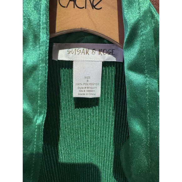 Sugar & Rose Button Down Blouse Womens Size S Solid Green Long Slv Collared - Picture 8 of 8